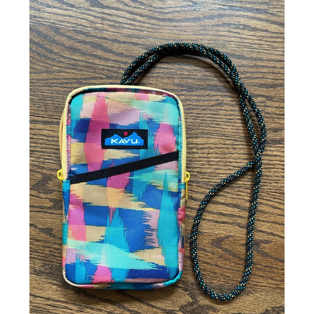 KAVU Essential Case Crossbody Bag Multi Color Abstract Rope Strap Travel Pouch